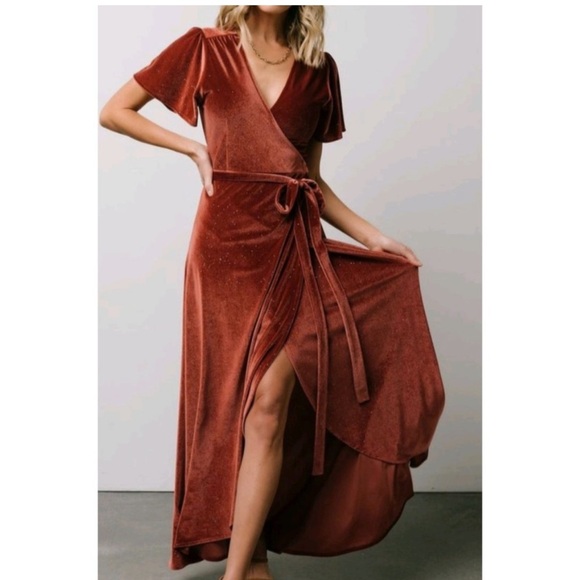 NWT Baltic Born Calvin Sparkle Velvet Wrap Maxi Dress in Dusty Clay size 3XL - Picture 5 of 12